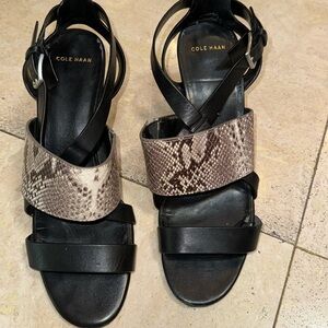 Cole Haan black & snakeskin wedge sandals